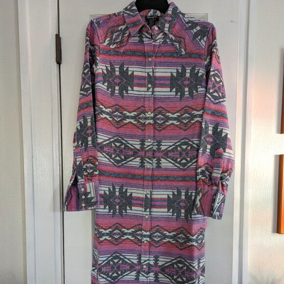 Women's Wrangler Jacquard Western Long Sleeve Midi Shirt Dress - Picture 1 of 9
